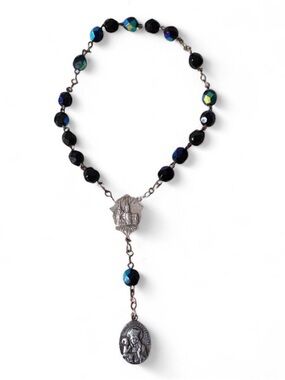 VTG Saint Anne de Beaupre Black AB faceted Crystal Rosary Chaplet